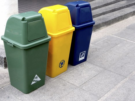 Recycling bins arranged for household waste in Hackney